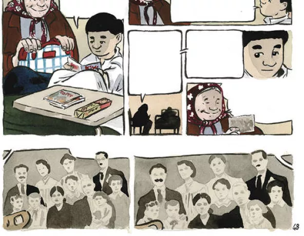 Farid Boudjellal, Petit Polio, tome 2. Mémé d'Arménie, planche. Papier et encre en couleur © Musée national de l'histoire et des cultures de l'immigration