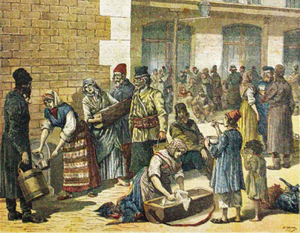 “Campement d’émigrants juifs à la gare de Lyon”. Couverture du Petit Journal, 10 septembre 1892 © Musée national de l’histoire et des cultures de l’immigration, CNHI