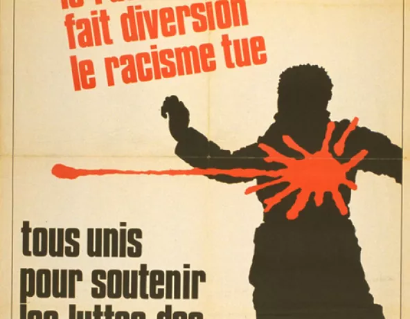 Illustration anonyme pour une affiche produite en 1974 par un collectif de mouvements et d’organes de presse de gauche © Musée national de l’histoire et des cultures de l’immigration