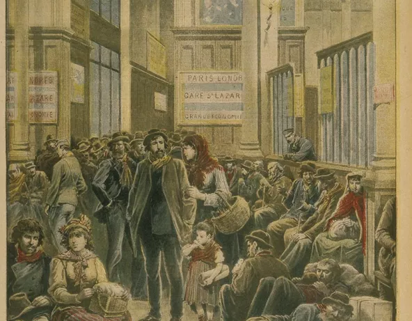 Italian emigrants at Saint-Lazare station, L'Illustration, March 28, 1896