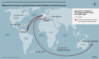 Carte : migrations forcées et pénitentiaires dans l’Empire colonial français