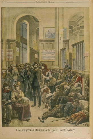 Italian emigrants at Saint-Lazare station, L'Illustration, March 28, 1896