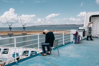 Ukrainians aboard Corsica Linea's "Méditerranée" ferry, May 2022
