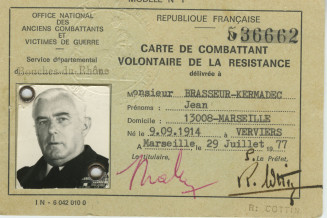Carte de combattant volontaire de la résistance de Jean Brasseur-Kermadec