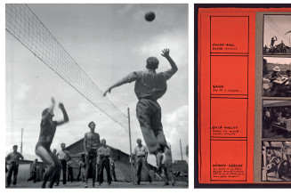 Photographie prise dans le camp de Gurs de prisonniers faisant du sport