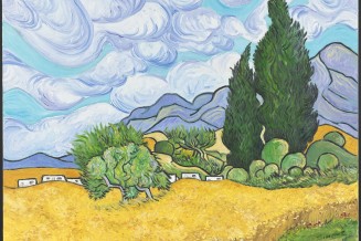 Visuel de l'œuvre de Gabi JIMENEZ, "Caravanes sous deux cyprès", 2001