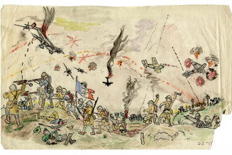 Scène de bataille. Desssin de Tomi Ungerer (1942-1944) © Strasbourg : Musée Tomi Ungerer, Centre national de l’illustration 