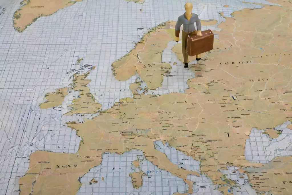 Figurine avec une valise sur un planisphère