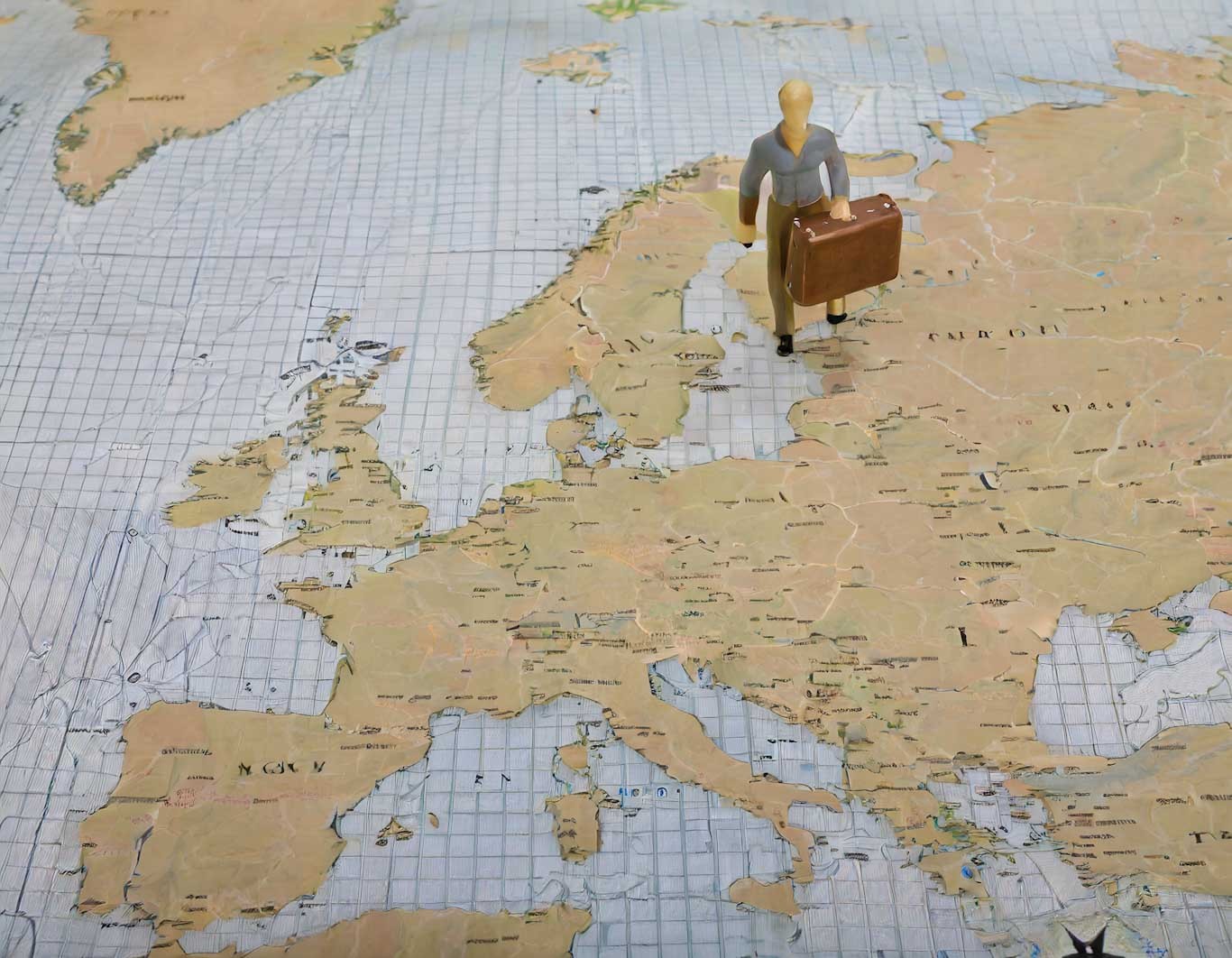 Figurine avec une valise sur un planisphère