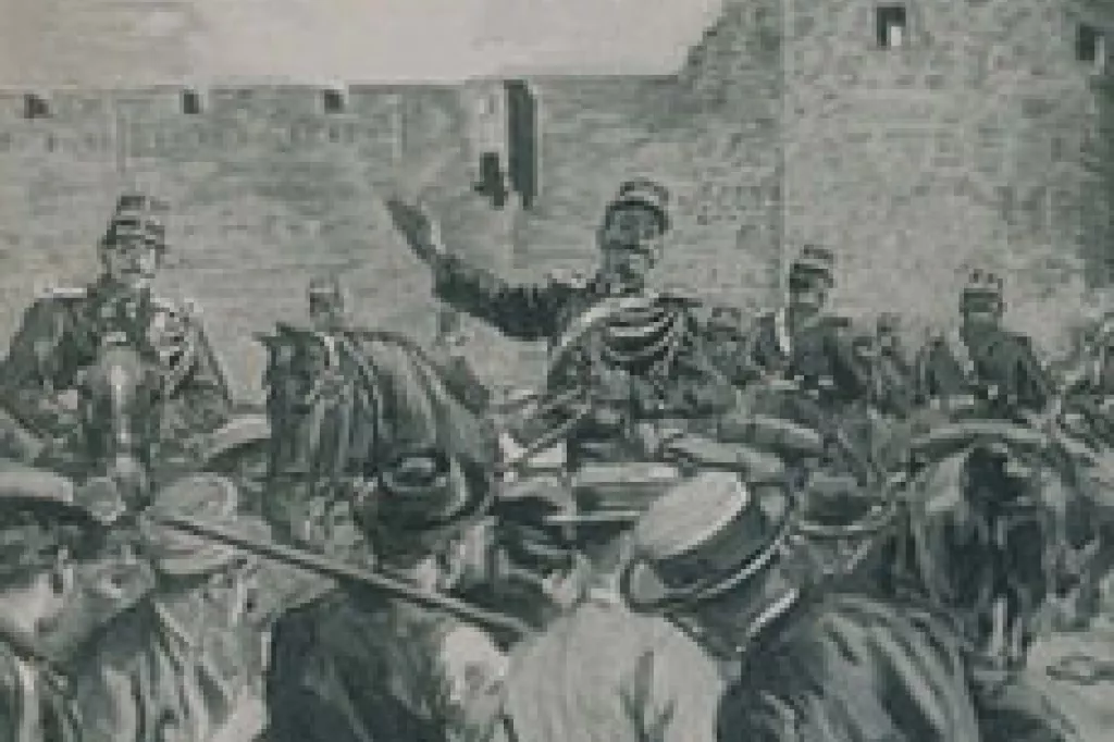 "Aigues-Mortes. La porte de la reine : collision entre les ouvriers français et italiens". Gravure publiée dans Le Monde illustré, 2 novembre 1893 © Collection Kharbine-Tapabor