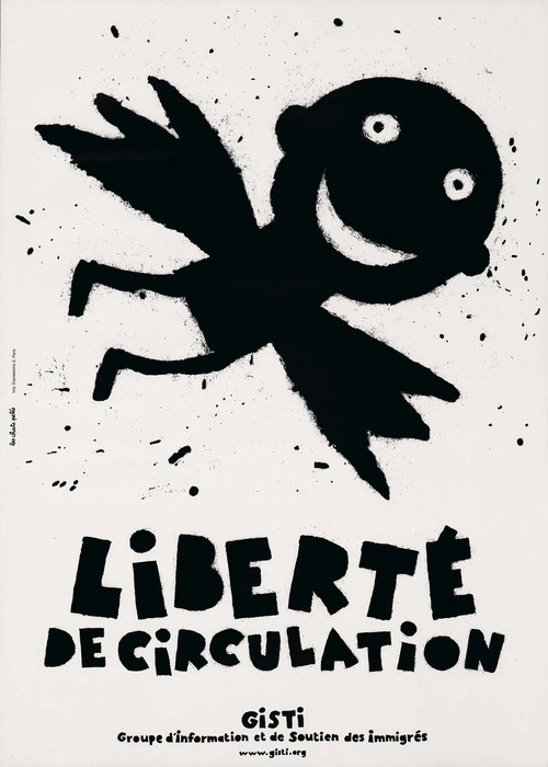 Affiche éditée en 2001 par le Groupe d’Information et de Soutien des Immigrés © Médiathèque, Cité nationale de l'histoire de l'immigration/Les chats pelés/GISTI/DR