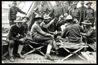 Postcard - A visit to an American camp in France. The card game. 1918. © akg-images