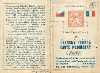 Carte UNTF G Balaz, 1945. Union nationale tchécoslovaque en France issue de la Résistance. © Archives de la Matica Slovenska Bratislava/DR