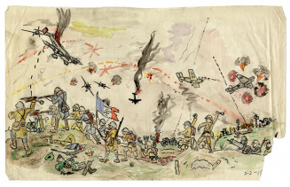 Scène de bataille. Desssin de Tomi Ungerer (1942-1944) © Strasbourg : Musée Tomi Ungerer, Centre national de l’illustration 