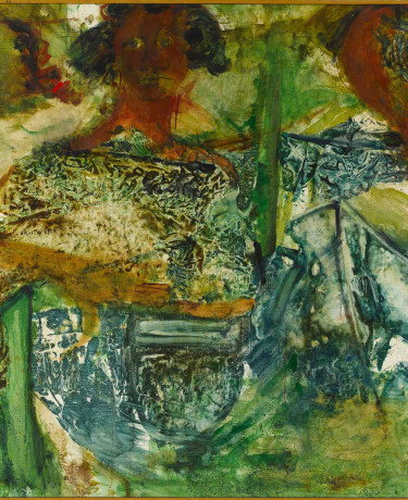 Tableau d'Iba N’Diaye, Scène de marché, 1978