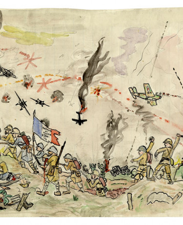 Scène de bataille. Desssin de Tomi Ungerer (1942-1944) © Strasbourg : Musée Tomi Ungerer, Centre national de l’illustration 