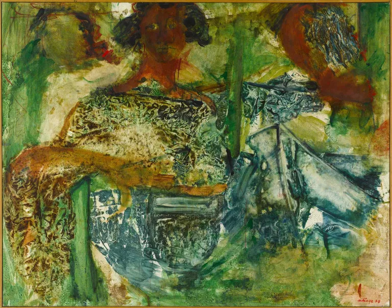Tableau d'Iba N’Diaye, Scène de marché, 1978