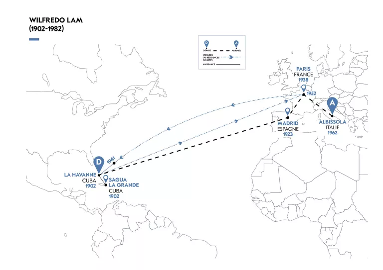 Cartographie du parcours migratoire de W. Lam