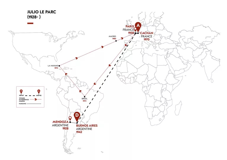 Cartographie du parcours migratoire de J. Le-Parc