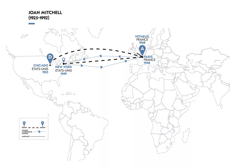 Cartographie du parcours migratoire de J. Mitchell