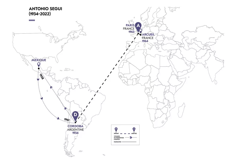 Cartographie du parcours migratoire de A. Segui