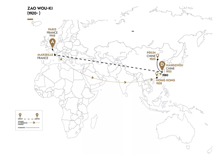Cartographie du parcours migratoire de Zao Wou-Ki