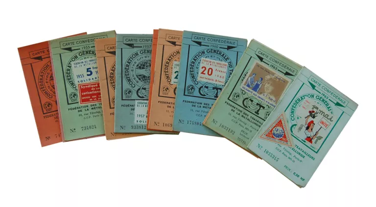 Cartes d'adhérent de la CGT de Marius APostolo
