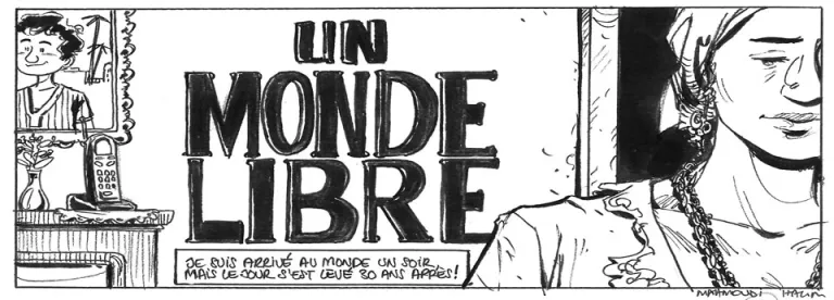 Halim Mahmoudi, Un monde libre, Des ronds dans l'O, extrait de la planche 14, 2013 (date de première parution). Crayon, feutre et encre sur papier. Musée de l'histoire et des cultures de l'immigration.