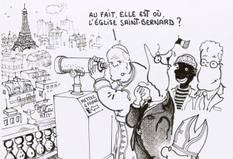 "Au fait elle est où l'église Saint Bernard ?". Caricature de Plantu (22/08/1997)