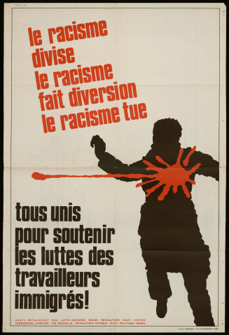 Affiche de Moriamé Saie: Le racisme divise. Le racisme fait diversion. Le racisme tue, 1973