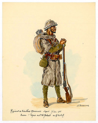 Aquarelle de Henri Boisselier,  Régiment de tirailleurs marocains, sergent, 1915