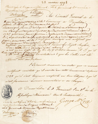 Certificat de civisime attribué à Georges Macrée, anglais résidant à Dunkerque depuis 1785