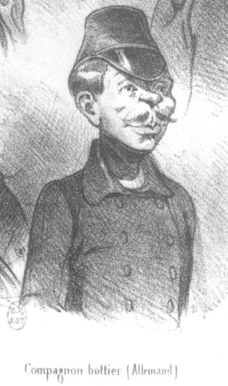 Bottier allemand au milieu du XIXe siècle, gravure de Charles Philipon © Cliché Bibliothèque nationale de France, Département des estampes/Charles Philipon