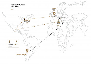 Cartographie du parcours migratoire de R. Matta