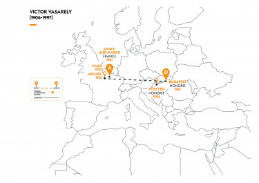 Cartographie du parcours migratoire de V. Vasarely