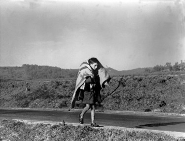 Photographie de Robert Capa, petit garçon sur la route de Barcelone à la frontière française