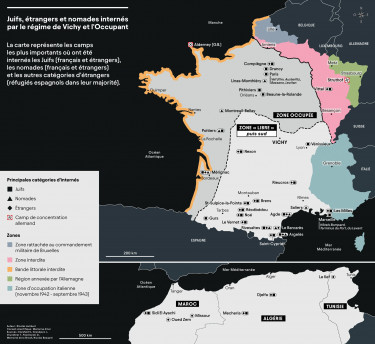 Carte : Juifs, étrangers et nomades internés par le régime de Vichy et l'Occupant