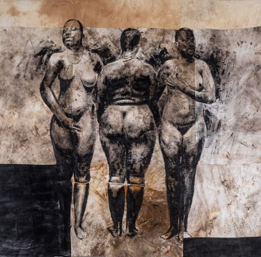 Roméo Mivekannin, "Hottentot Venus", "Barnum" Series, 2019, acrylique, bain d’élixir sur toile libre.