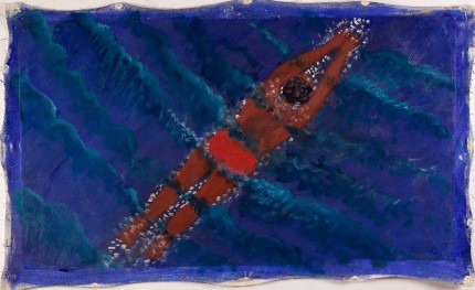 Peinture représentant Alfred Nakache âgé nageant, de Florence Miailhe (court-métrage "Papillon")